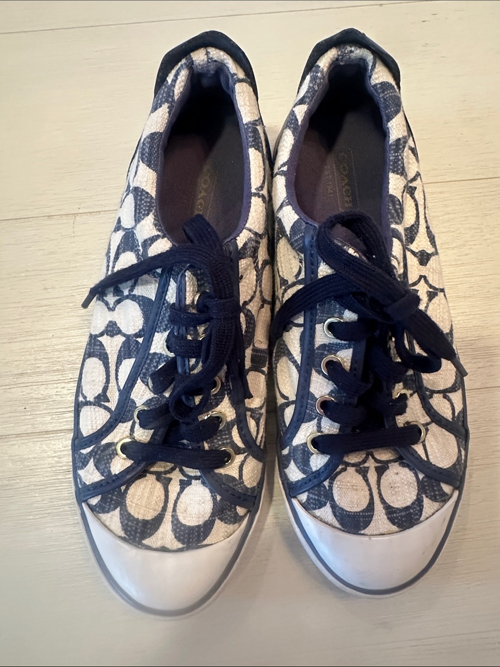 Coach Signature Low-Top Sneakers in Navy and White